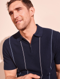 Silk Striped Zip Knitted Polo Shirt