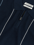 Silk Striped Zip Knitted Polo Shirt