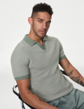 Cotton Rich Open Neck Knitted Polo Shirt
