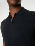 Cotton Rich Zip Up Knitted Polo Shirt