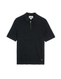 Cotton Rich Zip Up Knitted Polo Shirt