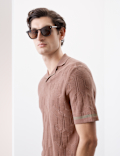 Mercerised Cotton Textured Knitted Polo Shirt
