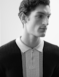 Mercerised Cotton Colour Block Knitted Polo Shirt