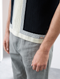 Mercerised Cotton Colour Block Knitted Polo Shirt