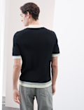 Mercerised Cotton Colour Block Knitted Polo Shirt