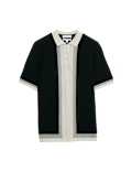 Mercerised Cotton Colour Block Knitted Polo Shirt
