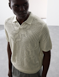 Open Neck Floral Textured Stitch Polo