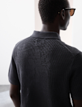 Floral Textured Knit Button Polo Shirt