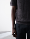 Floral Textured Knit Button Polo Shirt