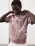 Pure Cotton Geometric Pattern Knitted Polo