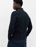 Cotton Blend Ribbed Half Zip Jumper