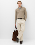 Cotton Blend Ribbed Half Zip Jumper