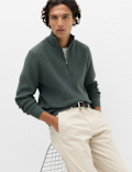Cotton Blend Ribbed Half Zip Jumper