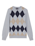 Pure Cotton Argyle Print Crew Neck Jumper