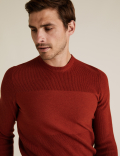 Cotton Textured Striped Crew Neck Jumper