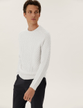 Cable Crew Neck Jumper With Wool