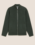 Cotton Blend Ribbed Zip Up Knitted Jacket