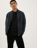 Cotton Blend Ribbed Zip Up Knitted Jacket