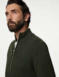 Cotton Blend Ribbed Zip Up Knitted Jacket