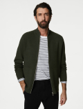 Cotton Blend Ribbed Zip Up Knitted Jacket