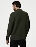 Cotton Blend Ribbed Zip Up Knitted Jacket