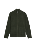 Cotton Blend Ribbed Zip Up Knitted Jacket