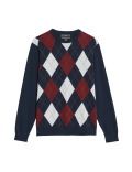Pure Cotton Argyle Round Neck Jumper