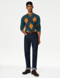 Pure Cotton Argyle Round Neck Jumper