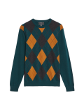 Pure Cotton Argyle Round Neck Jumper