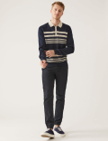 Cotton Modal Striped Knitted Polo Shirt