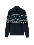 Cotton Blend Fair Isle Zip Up Jumper