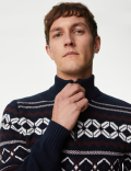 Cotton Blend Fair Isle Zip Up Jumper