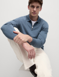Cotton Rich Zip Up Knitted Polo Shirt