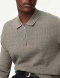 Pure Cotton Textured Knitted Polo Shirt