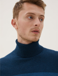Cotton Rich Chest Stripe Roll Neck Jumper