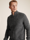 Lambswool Textured Zip Up Cardigan