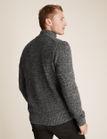 Lambswool Textured Zip Up Cardigan
