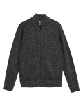 Lambswool Textured Zip Up Cardigan