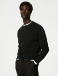 Cotton Blend Textured Crew Neck Jumper