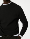 Cotton Blend Textured Crew Neck Jumper