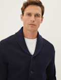 Cotton Blend Ribbed Shawl Collar Cardigan