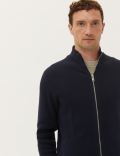 Cotton Blend Zip Up Knitted Jacket
