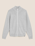 Cotton Blend Zip Up Knitted Jacket
