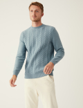 Cotton Blend Cable Crew Neck Jumper