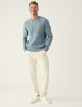 Cotton Blend Cable Crew Neck Jumper