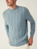 Cotton Blend Cable Crew Neck Jumper