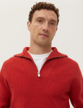 Cotton Blend Ribbed Half Jumper