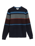 Cotton Blend Striped Crew Neck Jumper