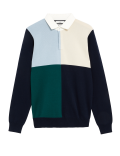 Pure Cotton Colour Block Knitted Rugby Shirt