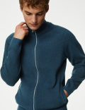 Cotton Blend Funnel Neck Zip Up Jumper